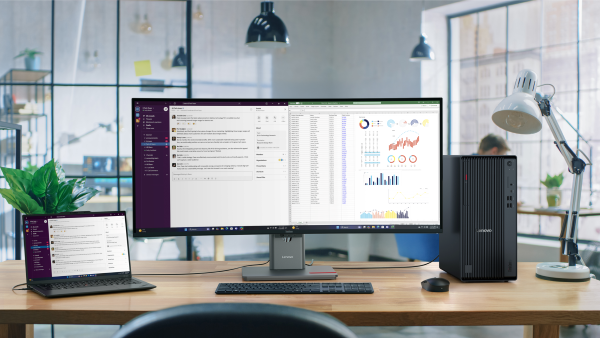 The ThinkVision P40WD-40 sitting on a desk