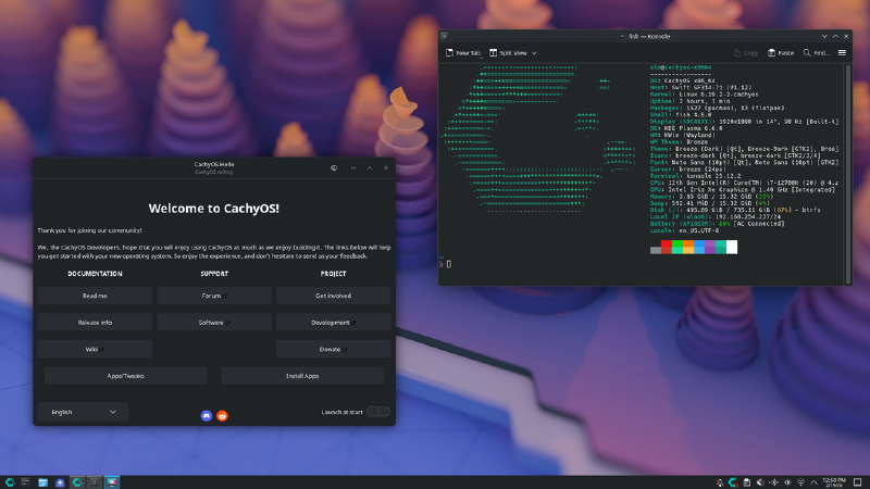 The CachyOS Linux distribution with a KDE Plasma desktop environment