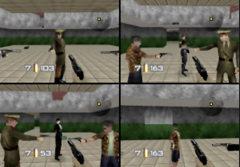 A four player multiplayer session of GoldenEye o nthee N64